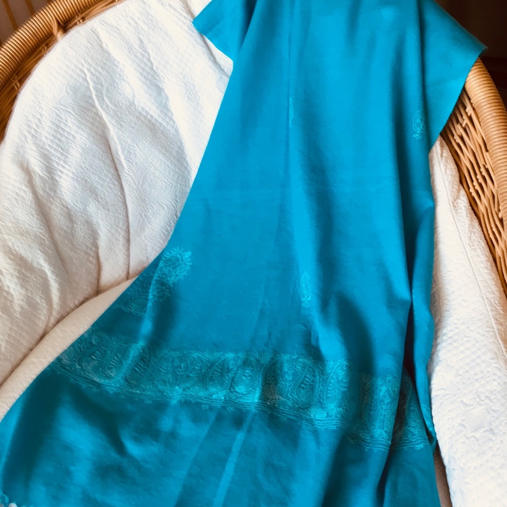 Women's Kashmiri Pashmina Shawl, Lovely Design, Warm and soft, beautiful turquoi